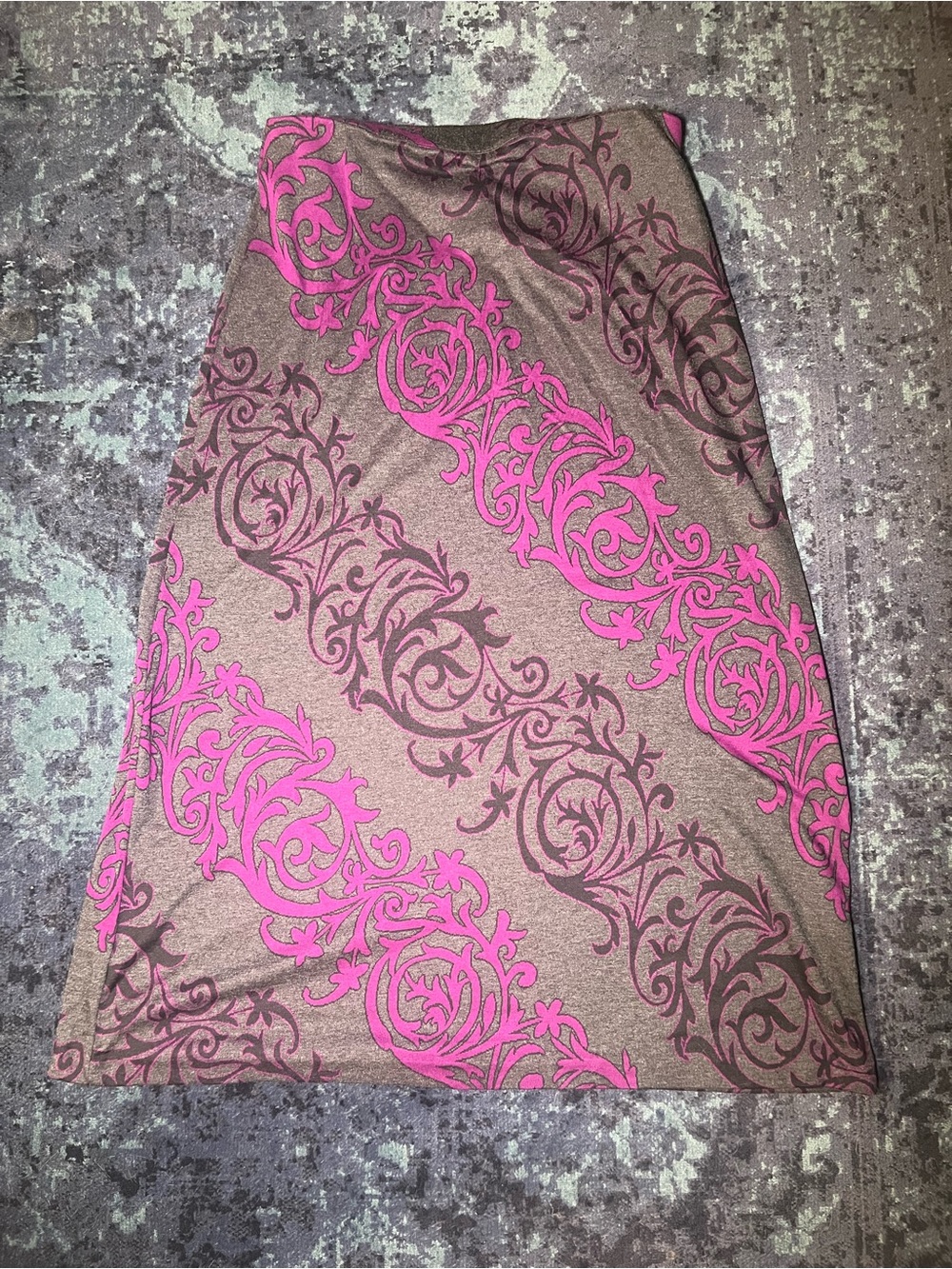 Women’s A-Line Gray Skirt with Purple Scroll Print